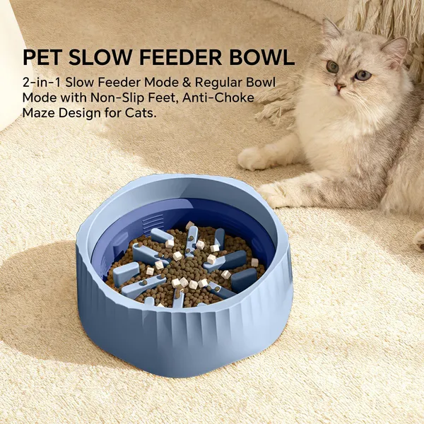 Bol de Alimento Lento Azul Doble Propósito: Cambio Rápido y Lento para Hábitos Digestivos Variables del Animal — imagen 1