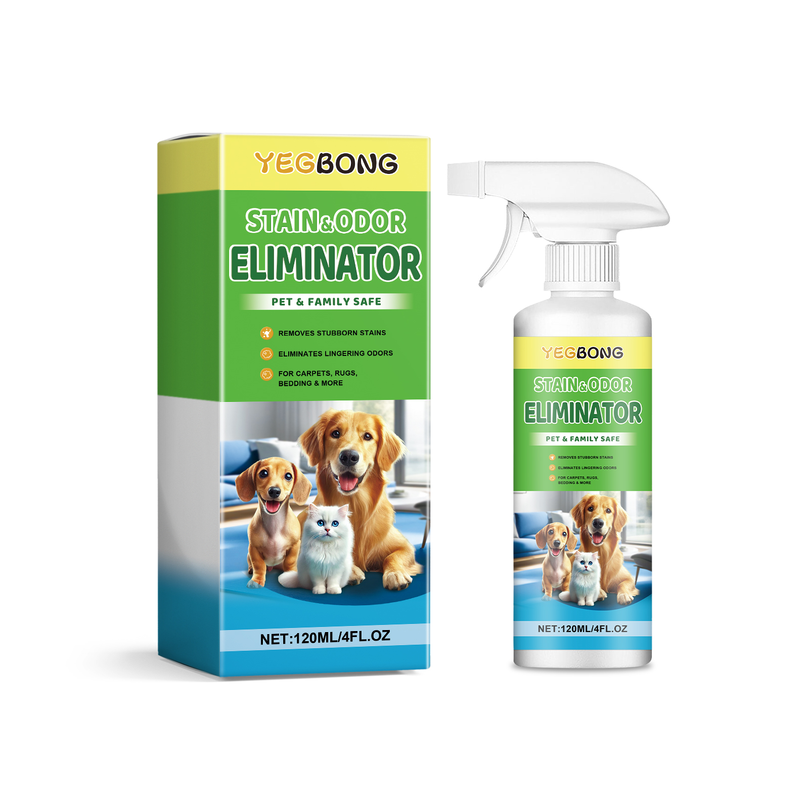 Eliminador de Manchas para Mascotas Yegbong - Odorantes de Perros y Gatos, Grasa y Moco — imagen 1