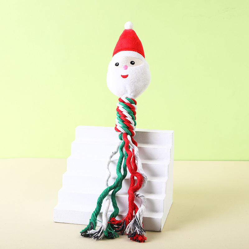 Christmas Cotton Rope Pet Plush Toy Teeth Grinding Durable Cartoon Self Hi Dog Toy Cat Supplies — image 6