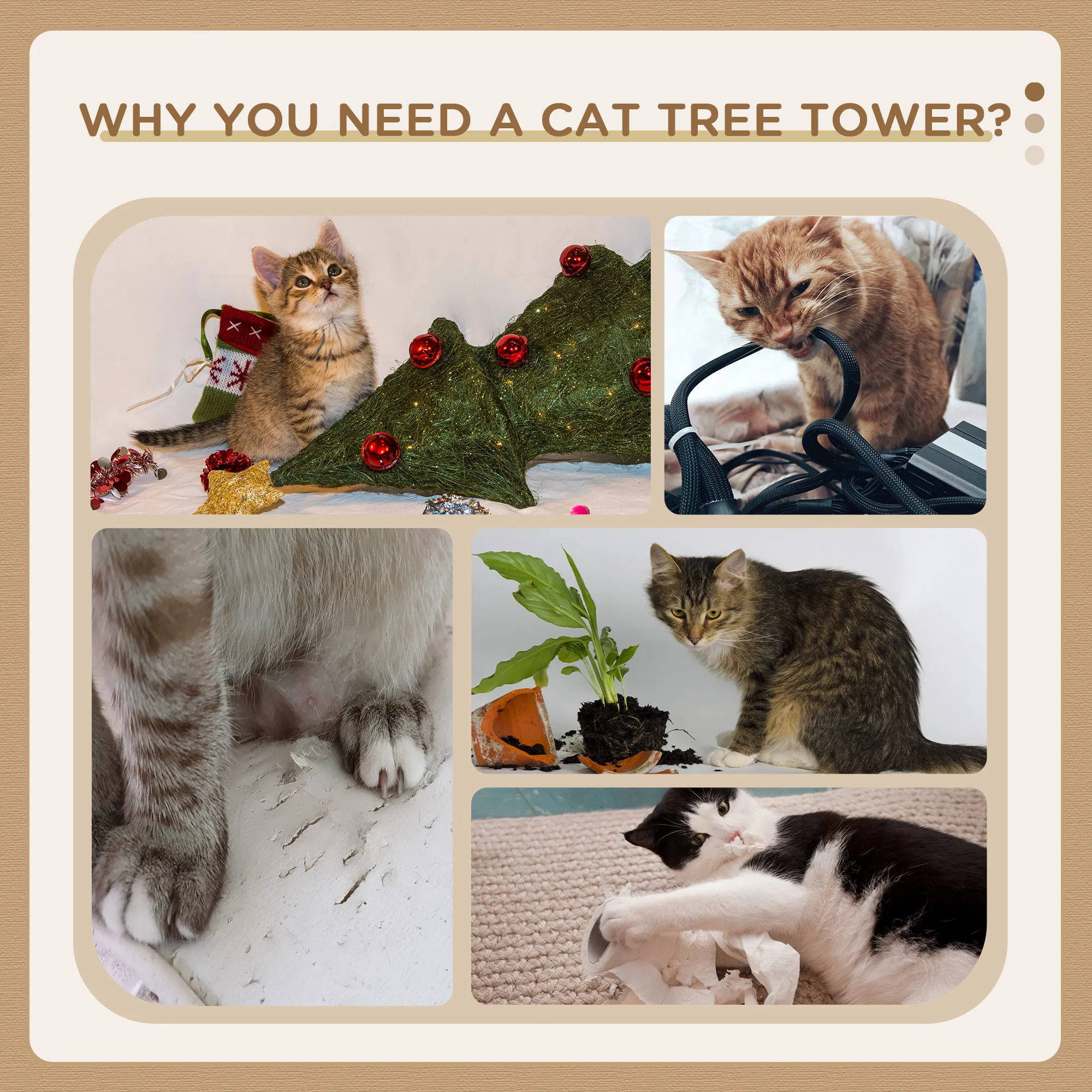 46" Scratching Cat Tree Multi Level Activity Center Kitty Condo Furniture Post Beige — image 6