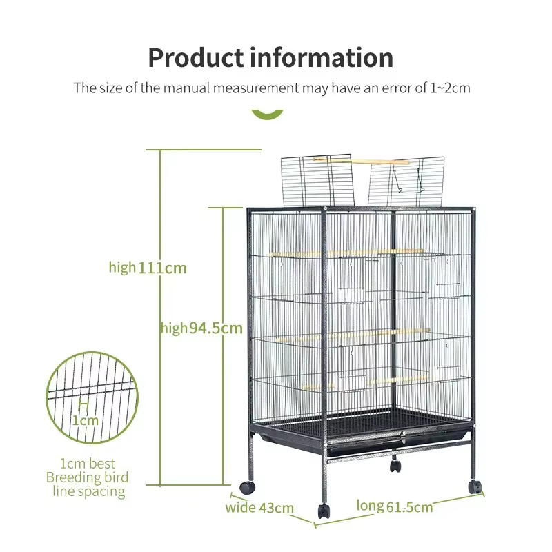 Large Bird Cages Luxury Villa Art Birdcage Big Space Black Stainless Steel Metal Iron Pet Parrot Cage Low Price — image 4