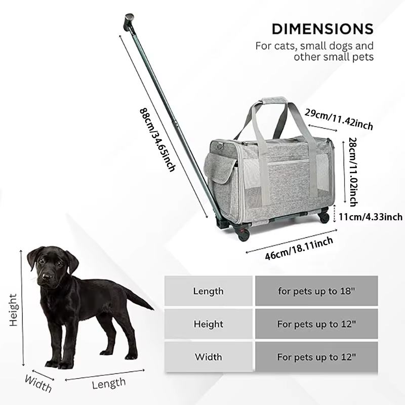 Pet Carrier with Wheels for Dogs Up To 15lbs & Cat Airline Approved Dog Carrier Rolling Pet Carrier Foldable Pet Stroller — image 6