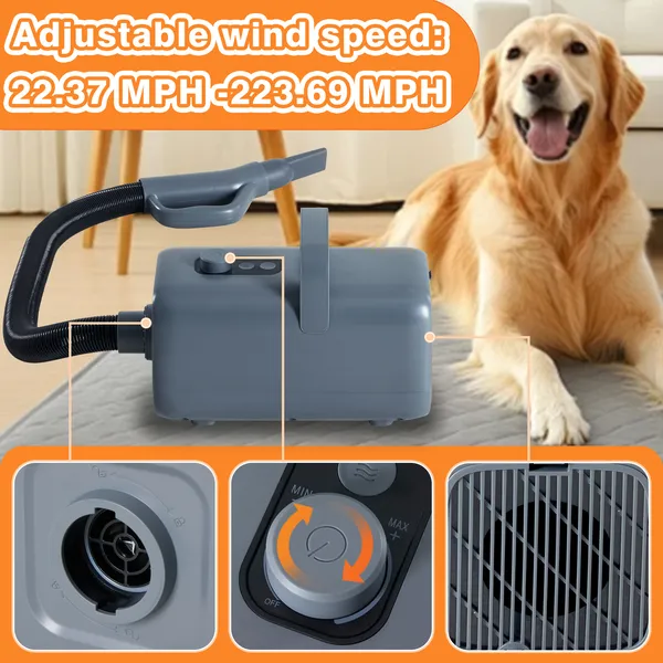 1550W High Velocity Pet Blow Dryer With Heater For Grooming, Speed Temperature Adjustable Dog Blower Grooming Dryer With 4 Nozzles — image 6