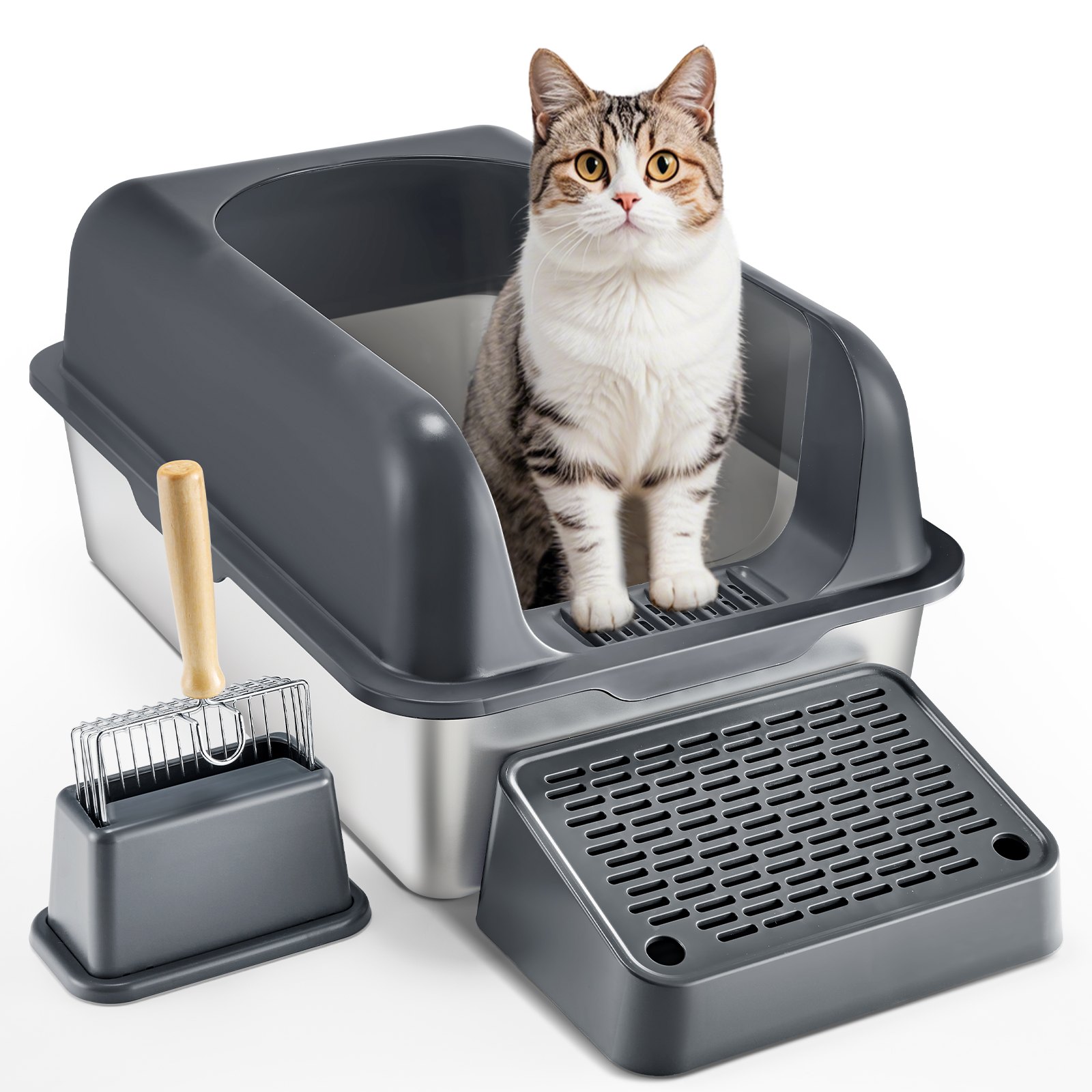 Deep Cat Litter Box Odor-Free Litter Box With Filtering Foot Board — imagen 1