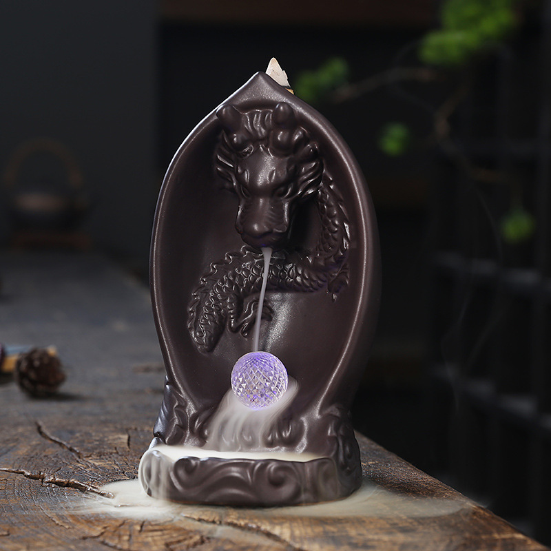 Creative LED Lamp Backflow Incense Burner Original Chinese Dragon Backflow Aromatherapy Furnace Ornament — image 2