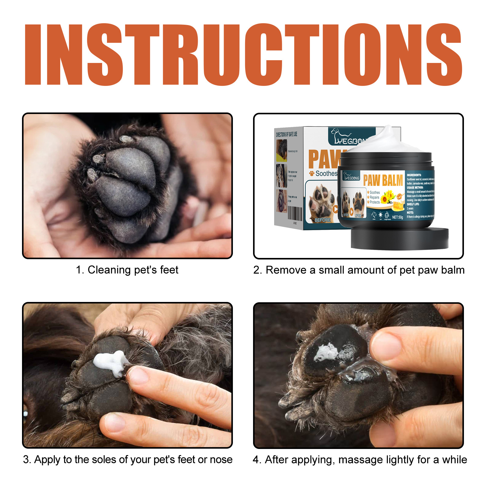 Cremas para Patas de Mascotas Yegbong - Protector de Pieles Secas y Arrugadas para Perros y Gatos con Aceites Naturales — imagen 6