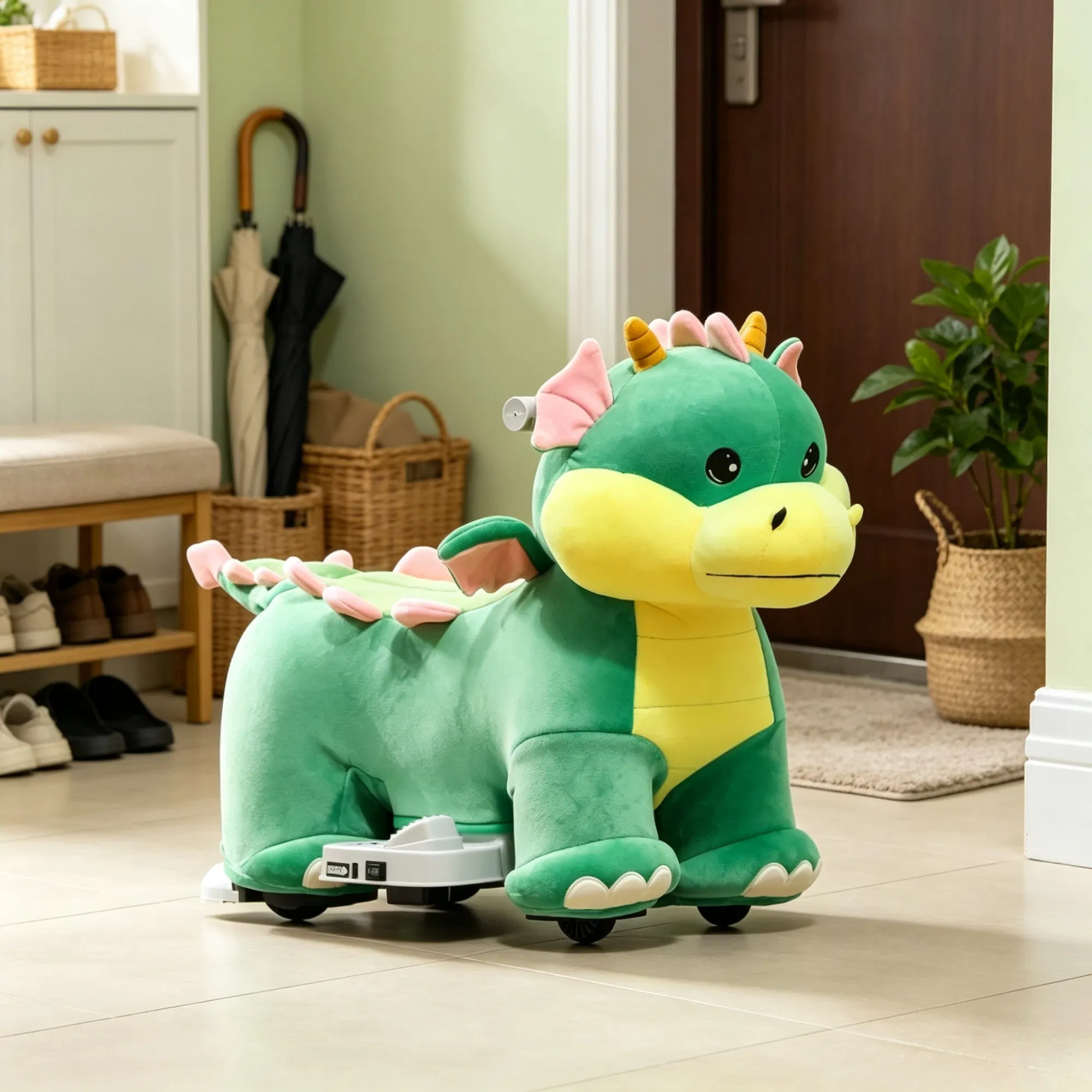 Green 6V Electric Ride On Horse: Battery Powered Toy with Music, Forward Movement & Silent PU Wheels for 18-36 Months — imagen 7
