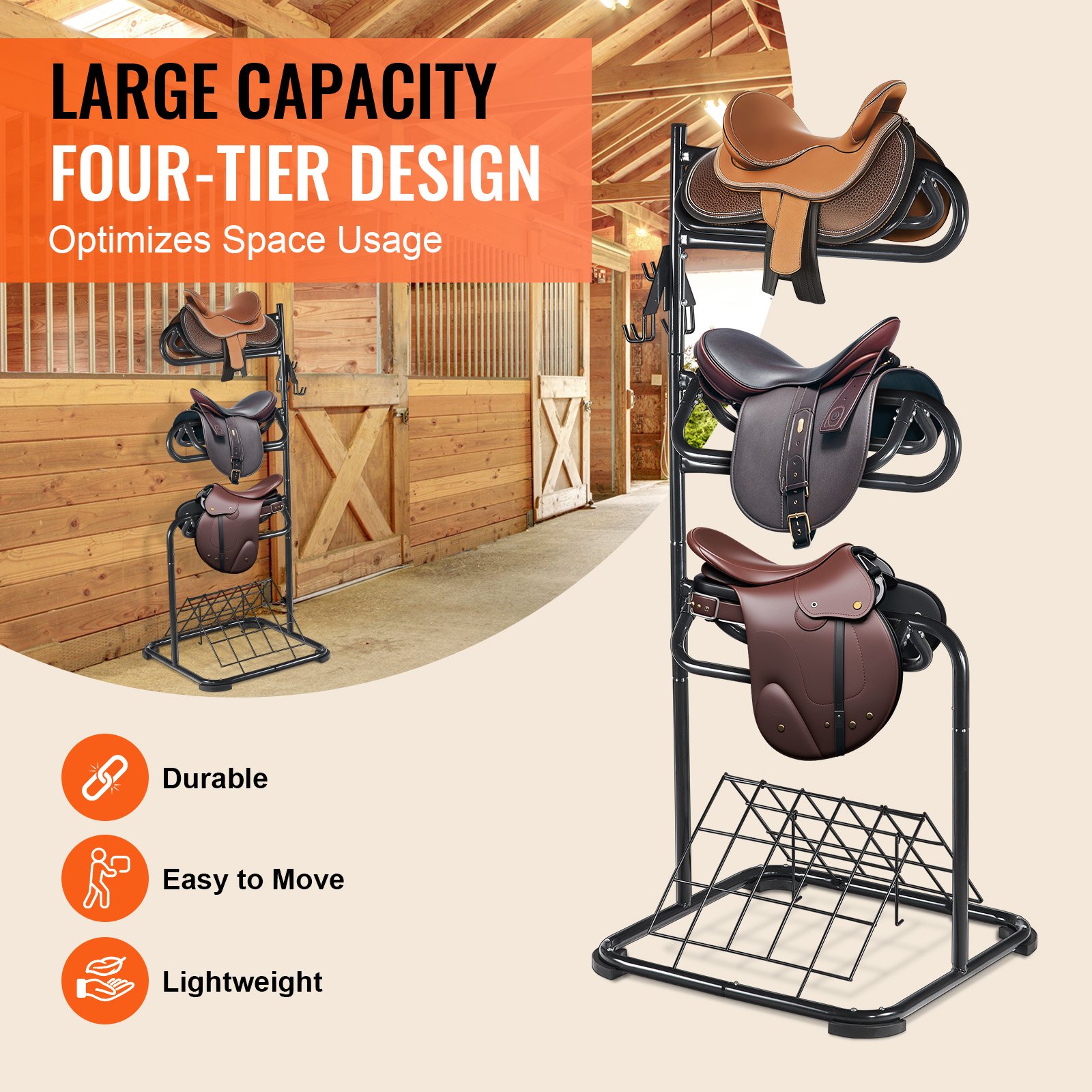 Freestanding Saddle Stand, 30 X 30 X 68.5 In, 3 Tiers Saddle Rack, Heavy Duty Saddle Blanket Holder With Removable & Rotating Tiers, English & Western Saddle Rack For Tack Room Organization — image 3