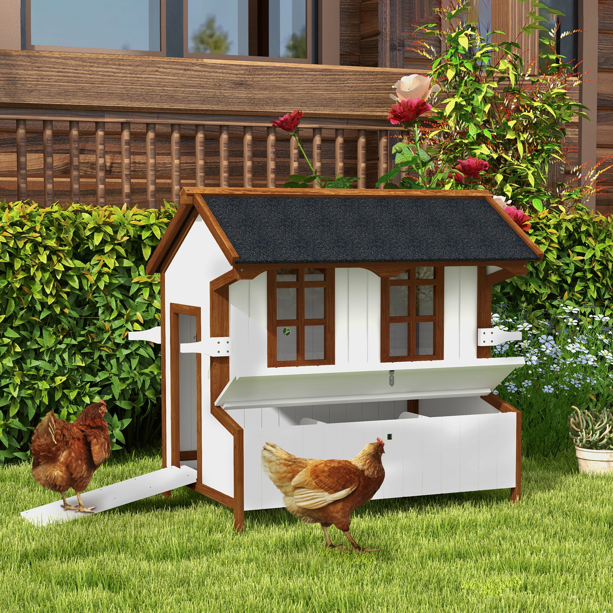 PawHut 47 Chicken Coop Wooden Chicken House Rabbit Hutch Raised Poultry Cage Portable Hen Pen Backyard With Nesting Box And Handles — imagen 2