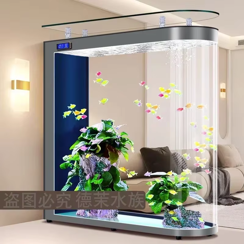 Pared de acuario de vidrio de suelo a techo para salón, partición de pantalla de peces grande y mediana, filtro automático de circulación de agua — imagen 2