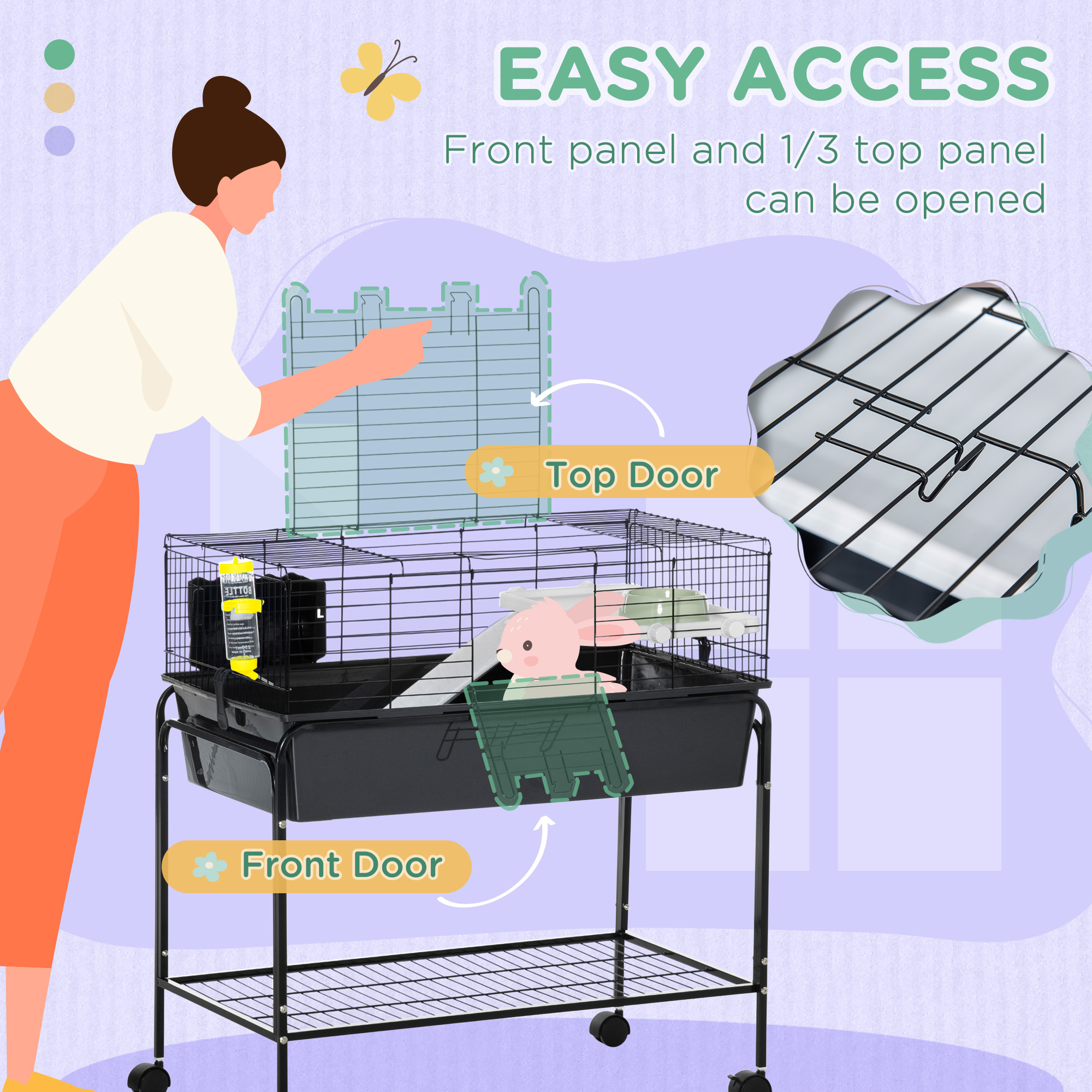 Two-Story Small Animal Cage Removable from Stand, Pet Habitat with Shelf & Wheels, 33" x 18.5" x 35", Charcoal Gray — imagen 7