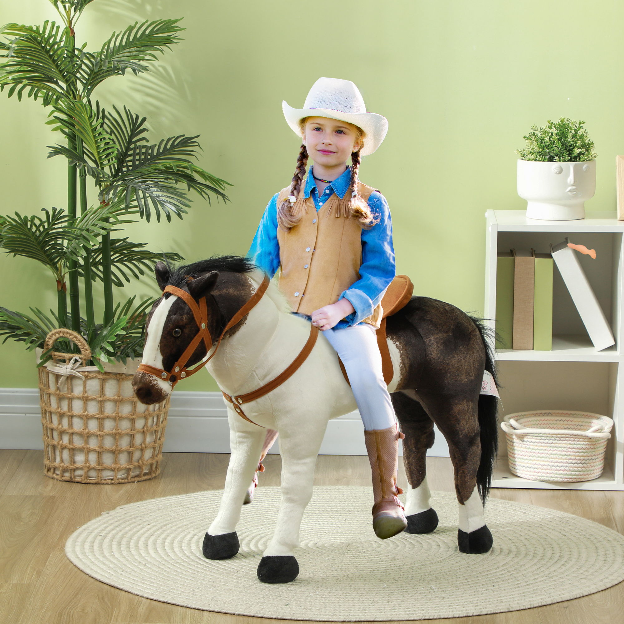 Caballo de montar para niños de 3 a 8 años, juguete de caballo relleno con sonido de relincho marrón — imagen 1