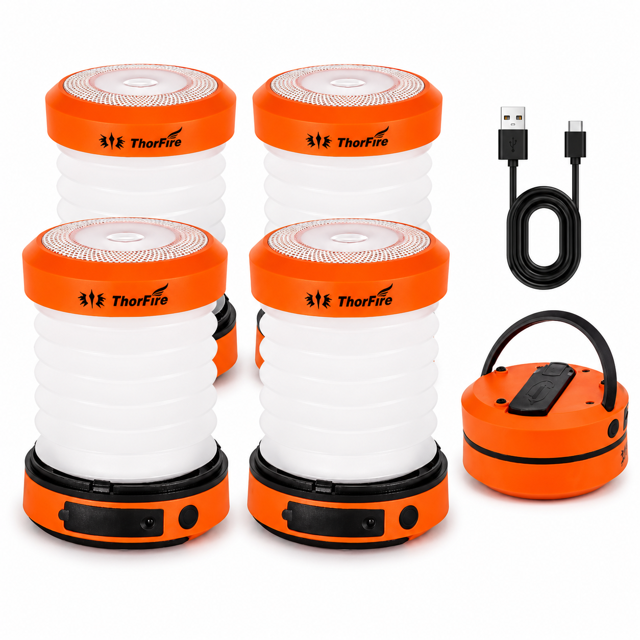 2PZS 4PZS Lámpara de Camping LED Plegable THORFIRE, Linterna Portátil de Mano Recargable con 4 Modos de Luz para Cortes de Energía, Senderismo, Emergencias, Pesca, 2pzs