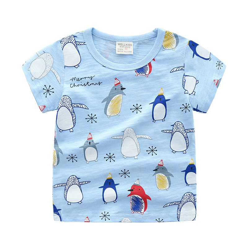 Short Sleeve T-Shirt Cute Penguin Print Cotton Breathable Unisex Kids Top — image 4