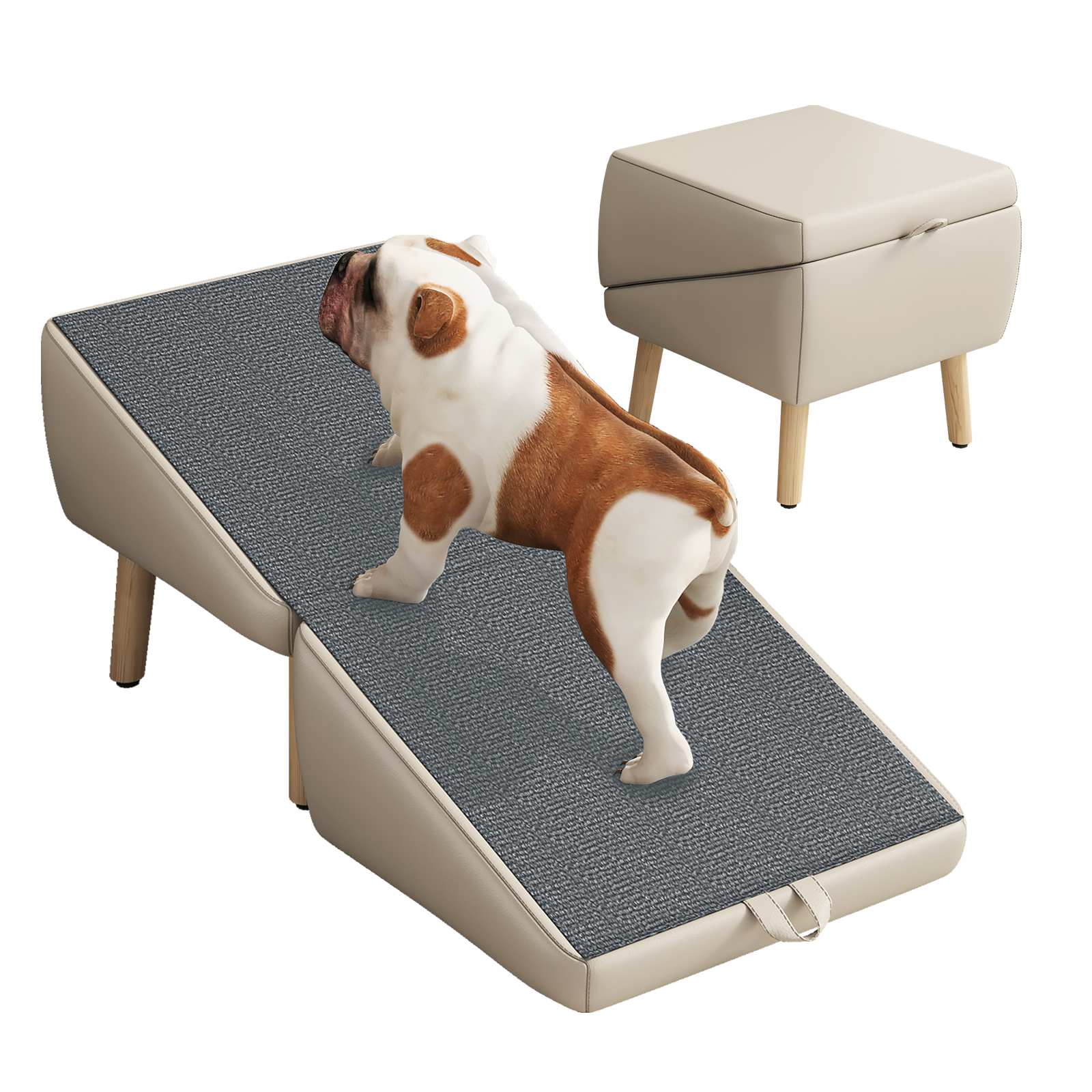 UPGRADED Dog Stairs for Small Dogs and Cats, Dog Ramp for Couch and Bed, Foldable 2-in-1 Wooden Pet Steps for Puppy, Split Ottoman Design (Light Grey) — image 5