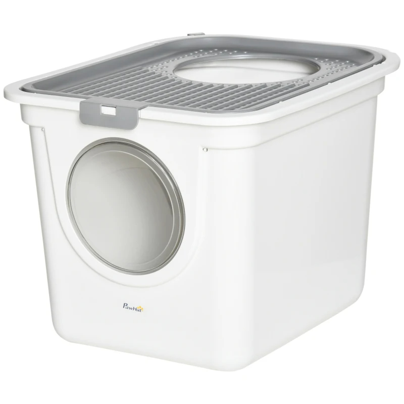 Covered Cat Litter Box, Easy Cleaning Kitty Litter Box With Front Entrance, Top Exit, Scoop, For Odor Control, White — image 5