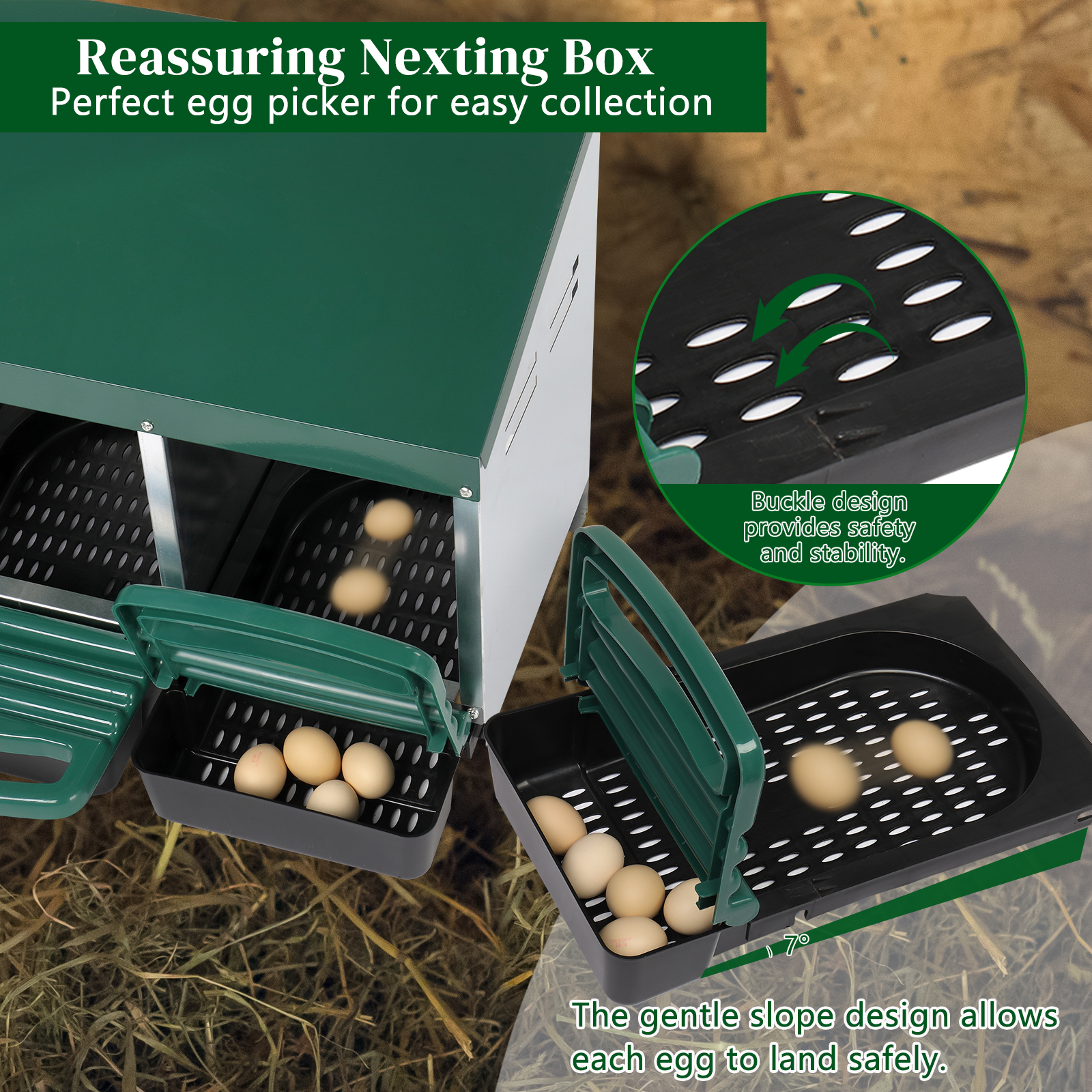 2 Compartments 54x52x47cm Pitched Roof House Iron-plastic Green Chicken Feeding Trough — image 5