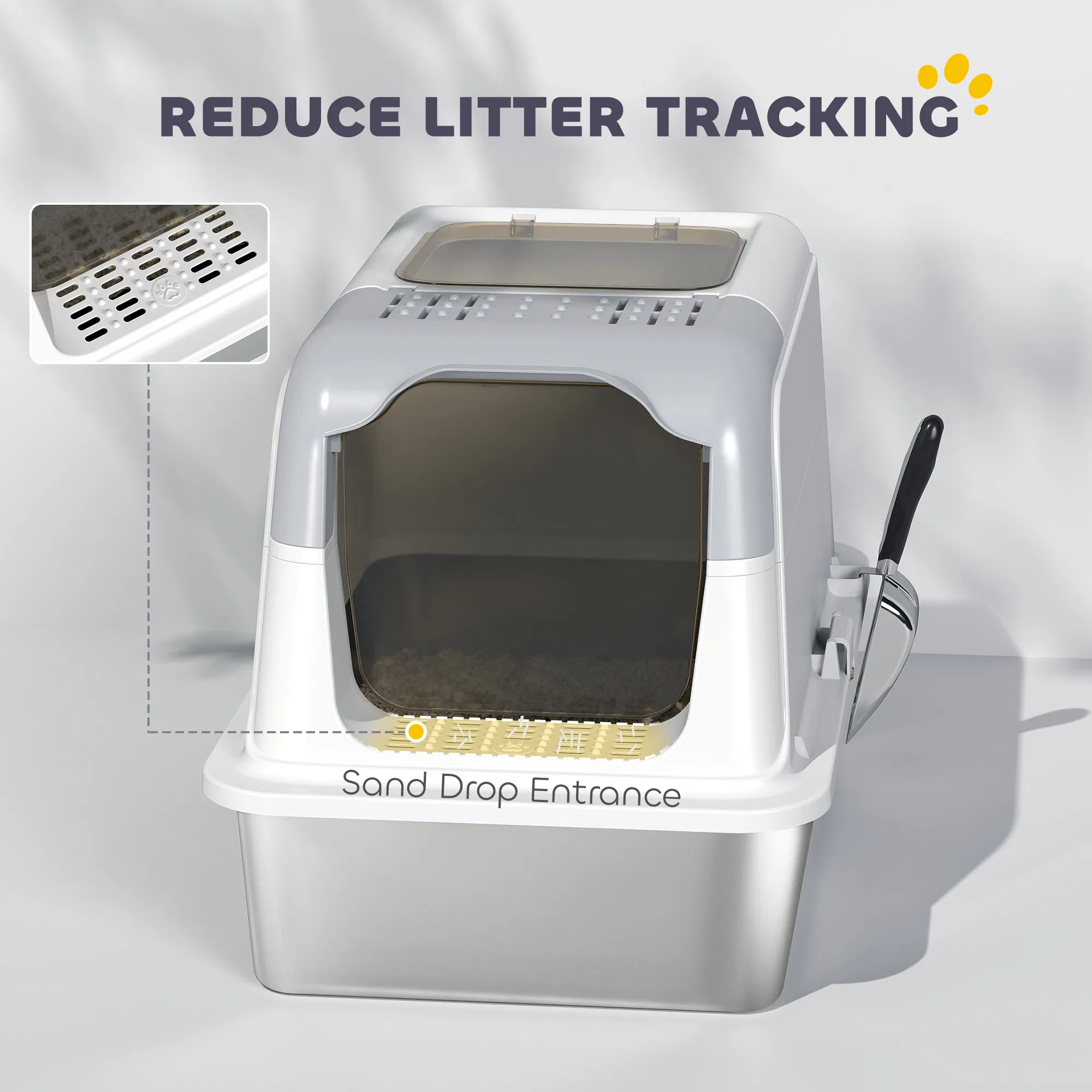 Extra Large Stainless Steel Litter Box, Enclosed Kitty Litter Box for Big Cats with Scoop, Deodorizer Bag — image 2