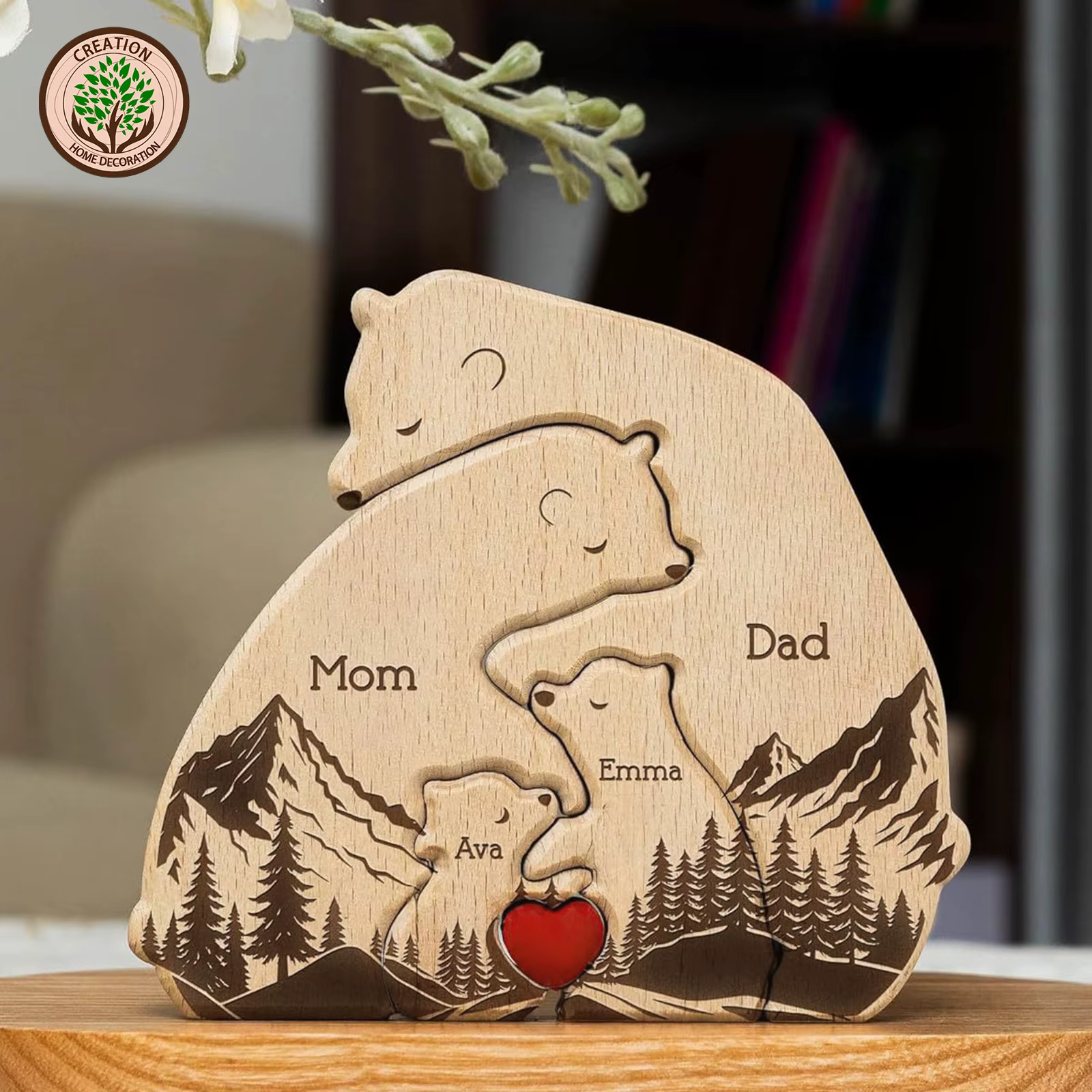 Puzzle de Osito de Madera Personalizado con Familia - Regalo para Bebés, Acción de Gracias y Navidad — imagen 1