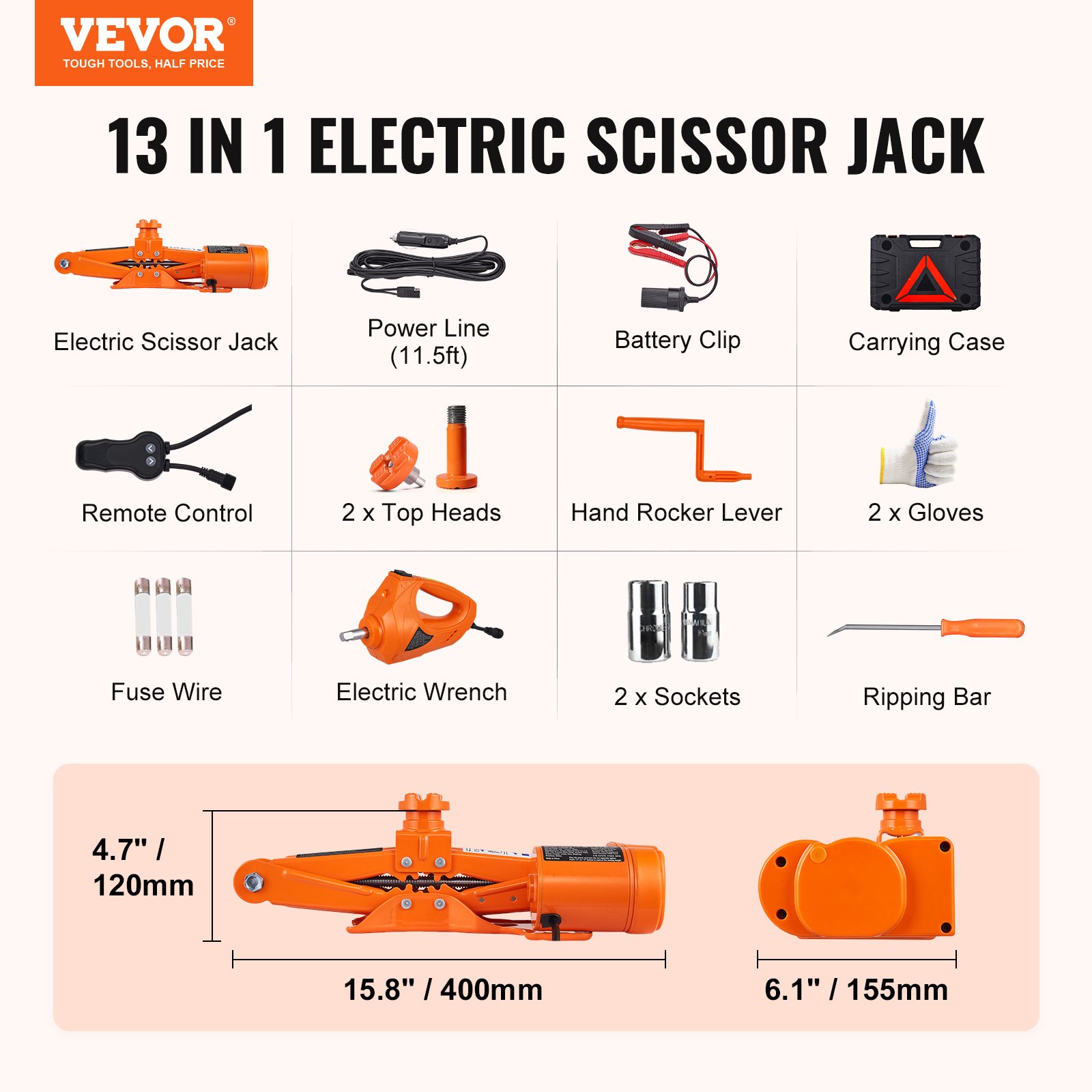 VEVOR Electric Car Jack, 3 Tons 6600 Lbs Scissor Jack With Electric Impact Wrench, 12V Car Jack With Double Saddles With Remote Control, Portable Car Jack Lifting For Sedan, SUV, Truck Tire Change — imagen 4