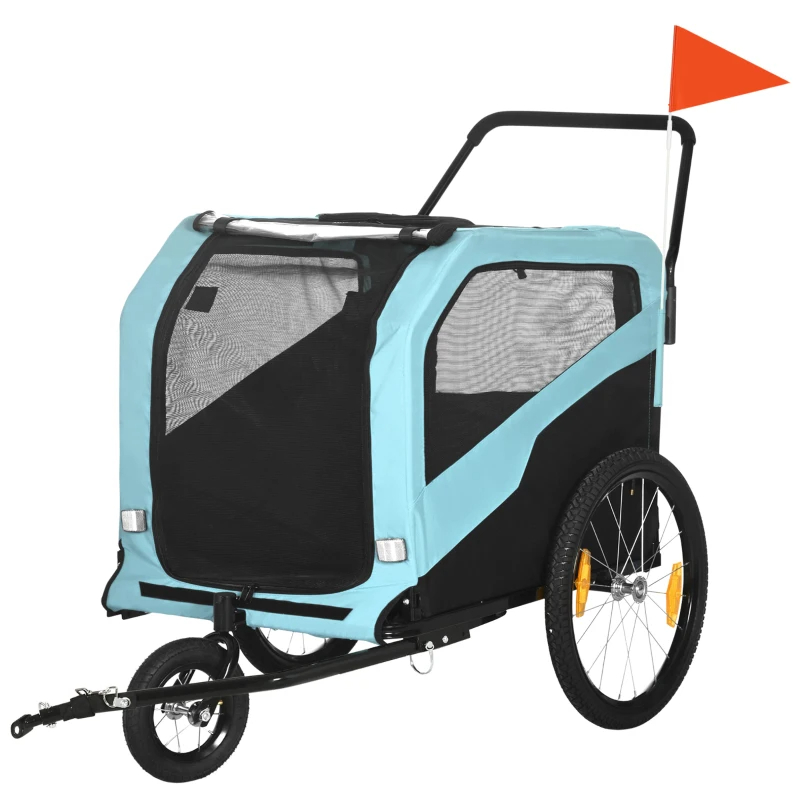 Remolque de Bicicleta y Cochecito Transportador 2 en 1 para Perros Grandes con Enganche, Ruedas de Liberación Rápida, Soporte para Pies, Carrito Vagón de Carga para Mascotas, Ideal para Viajes, Azul — imagen 7