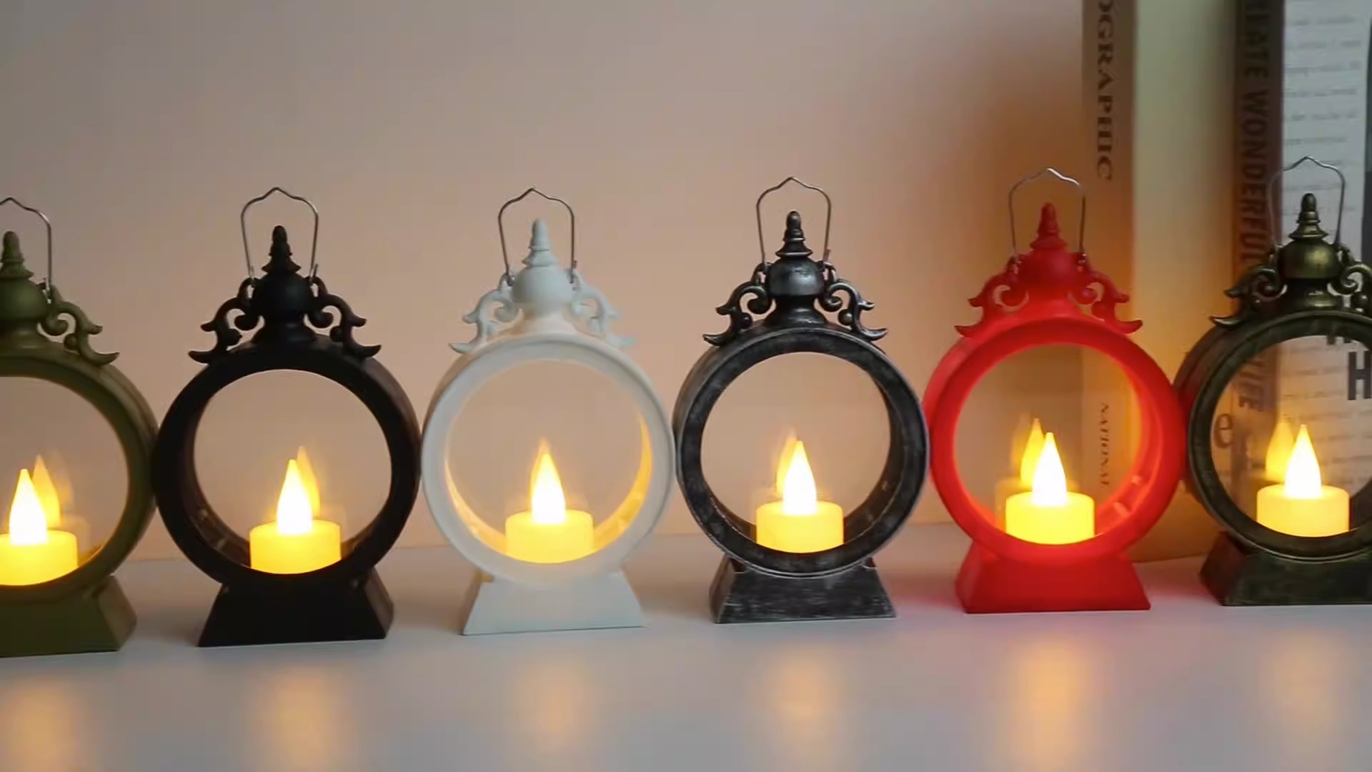 Halloween Decorative Wind Lantern Retro Round Portable Horse Lantern LED Electronic Candle Lamp Atmosphere Decoration — image 3