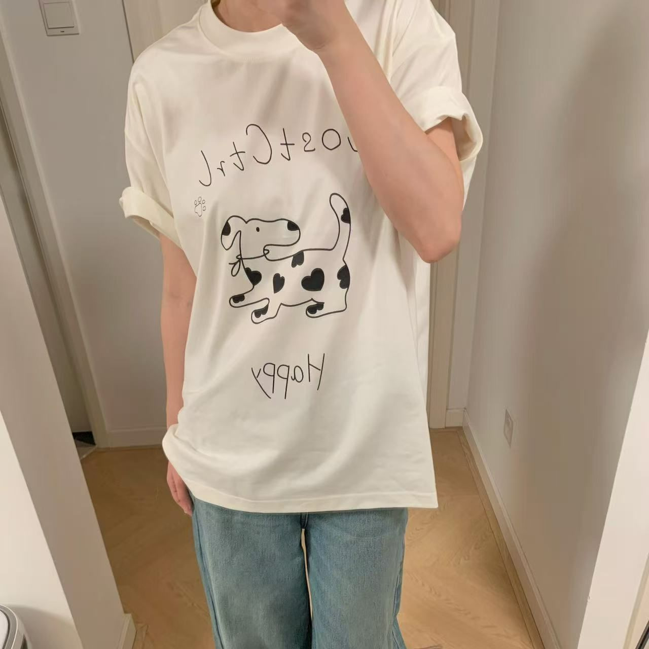 Camiseta de Algodón de Manga Corta con Estampado Abstracto de Perro — imagen 3