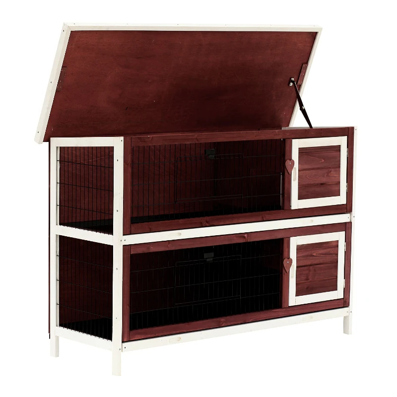 Conejera Grande de 2 Niveles de 54", Casa para Mascotas, Hábitat para Animales Pequeños con Puertas con Cerradura — imagen 11