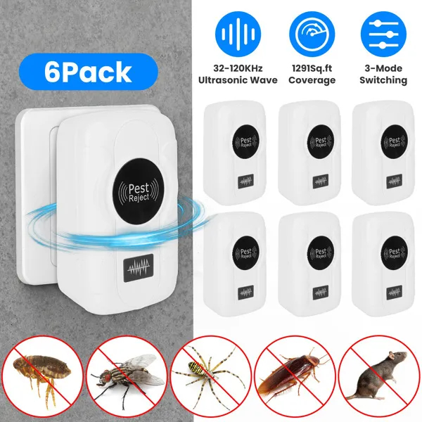 6-Paquete Repelente Ultrasonico de Insectos - Tecnología de Ondas Sonoras Doble, Interruptor de 3 Modos, 32-120kHz de Frecuencia, Ideal para Cobertura Total de la Casa, Seguro para Hogares con Niños - Repelente Eléctrico de Insectos y Roedores para Interior con Conexión de Corriente — imagen 7