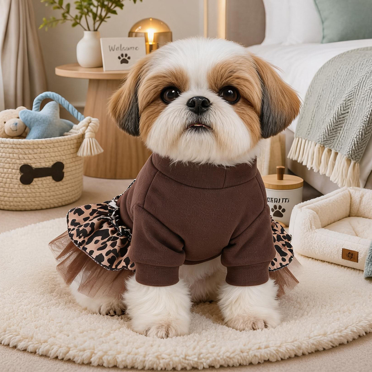 Pet Clothes Spring Autumn Small Dog Puppy Windproof Warm Bohemian Style Leopard Print Sweet Dress — image 4