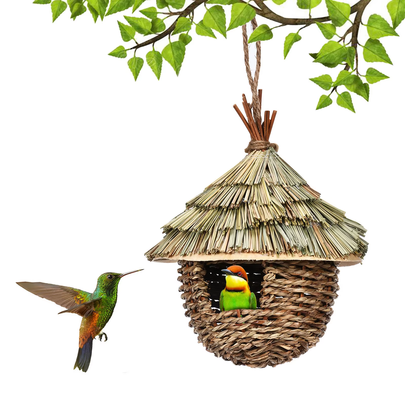 Birds Nest Bird Cage Natural Grass Egg Cage Bird House Outdoor Decorative Weaved Hanging Parrot Nest Houses Pet Bedroom — image 3