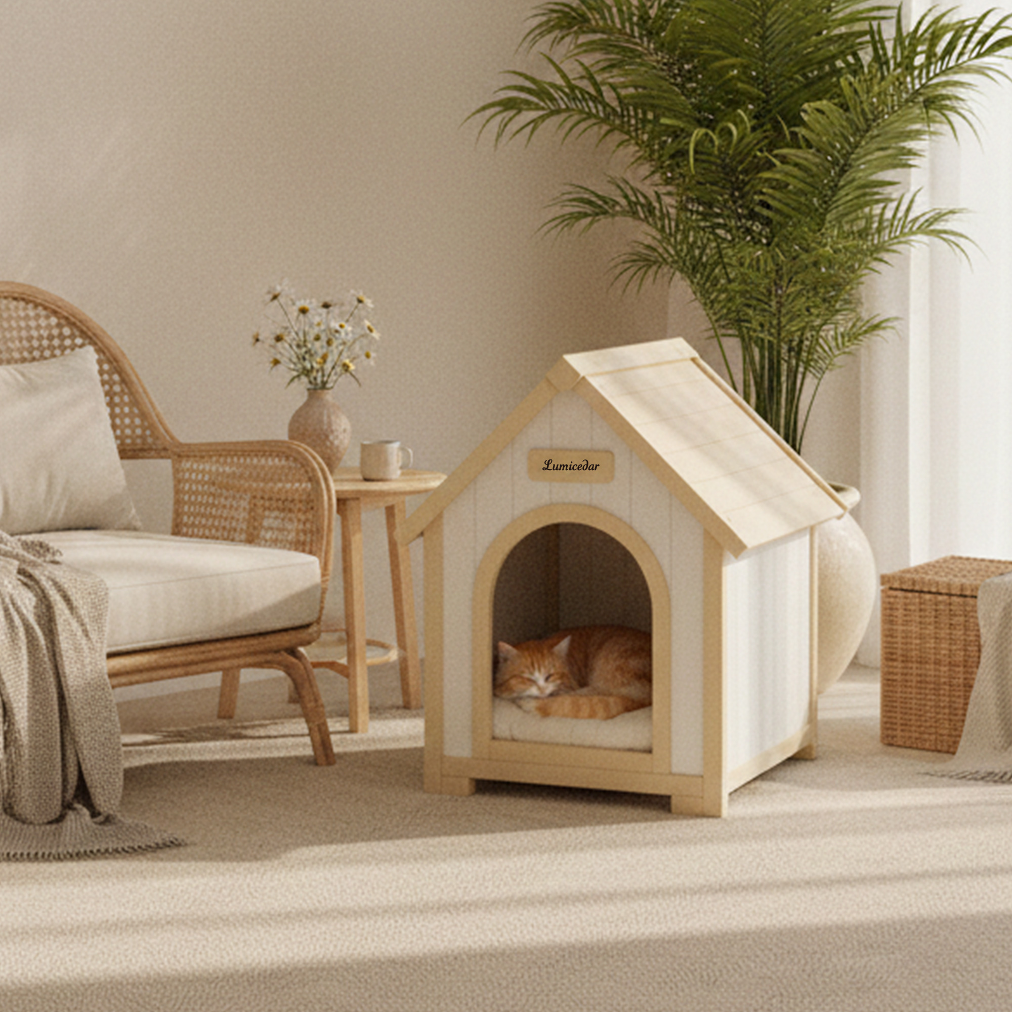 Casa de Perro Moderna en Madera para Interior con Almohadilla EVA – Casa de Animales de Ceder Solida para Pequeños Perros y Gatos — imagen 20