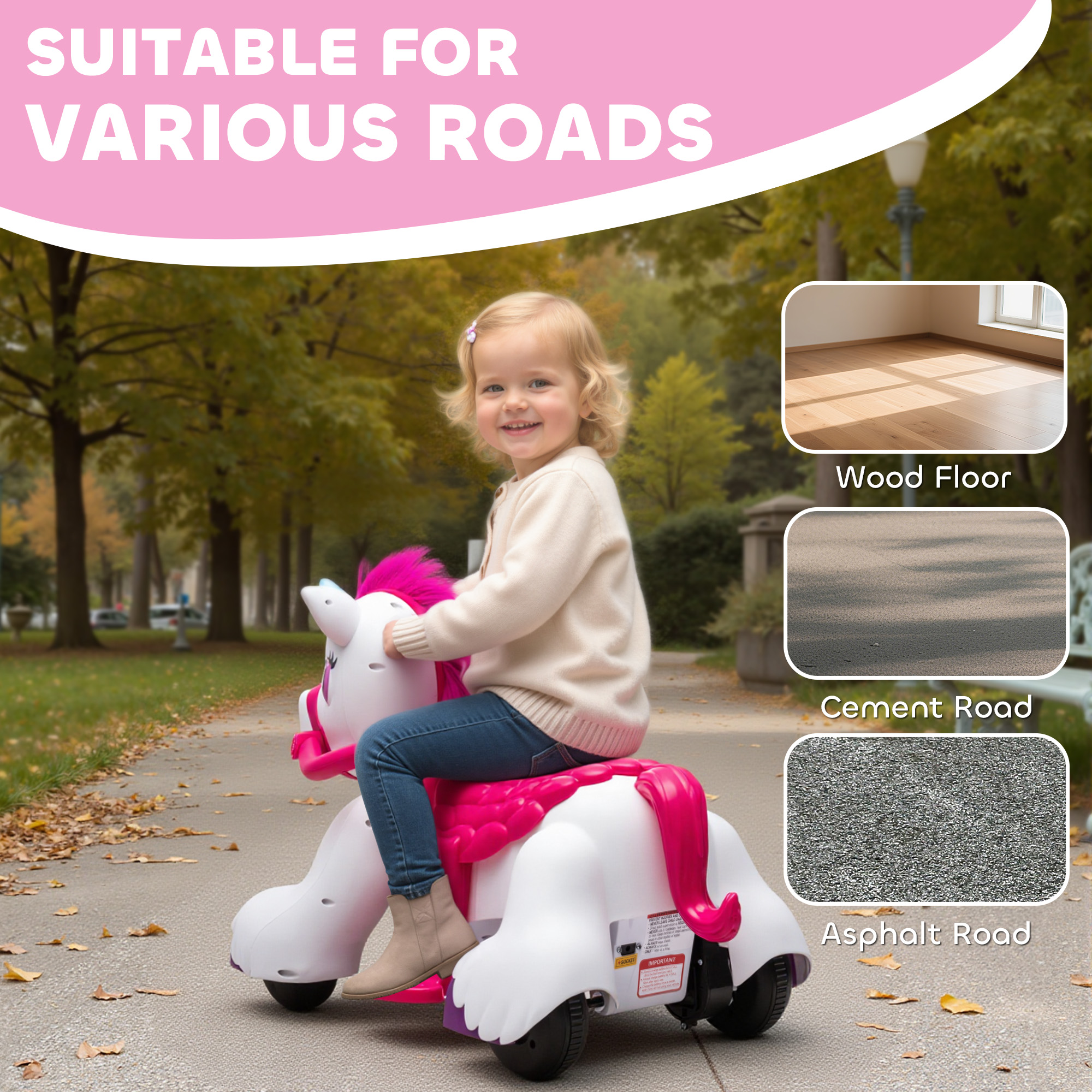 Caballo Unicornio de Paseo 12V con Zanahoria de Juguete, Peine y Sonidos de Animal, Para Niñas y Niños de 1.5 a 3 Años — imagen 4