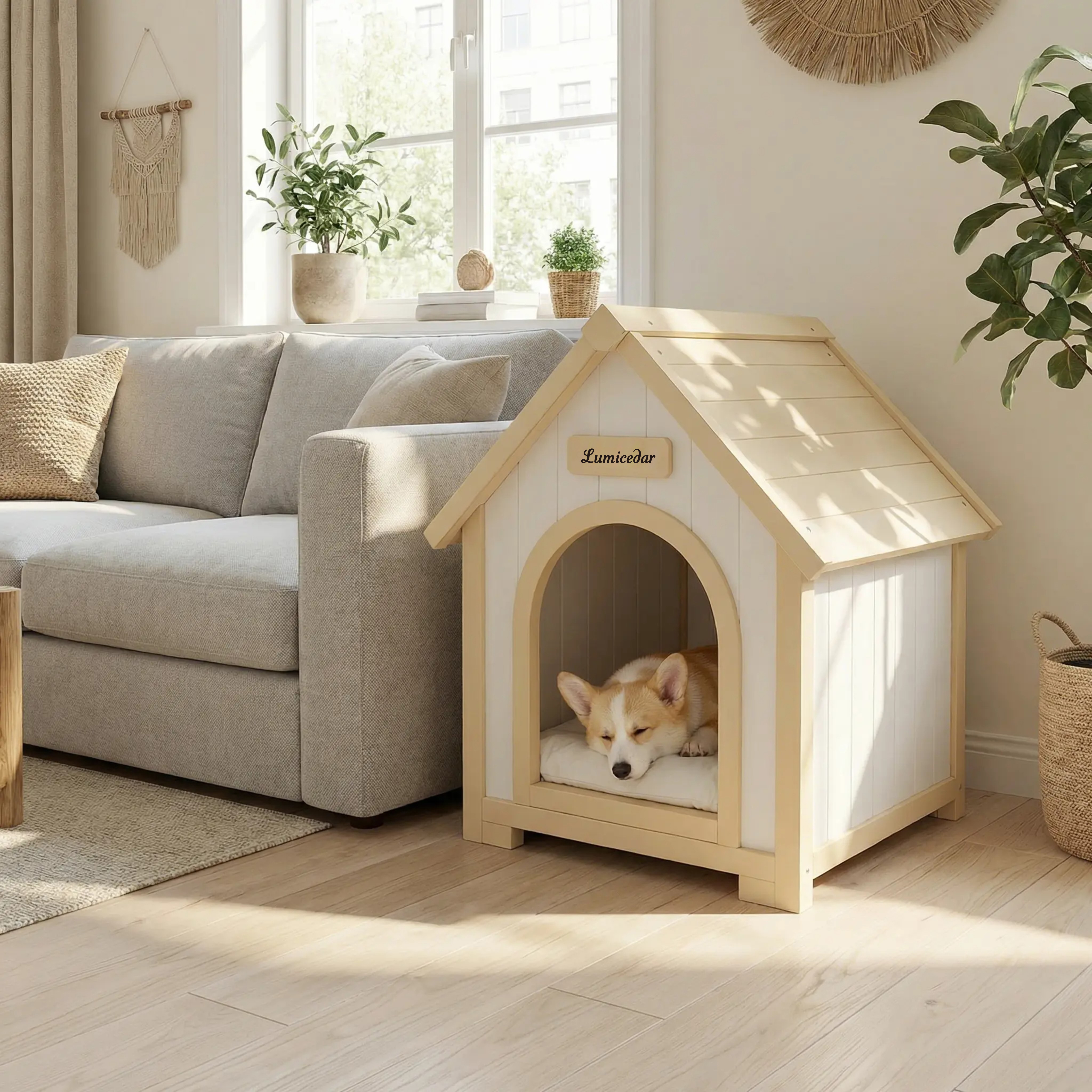 Casa de Perro Moderna en Madera para Interior con Almohadilla EVA – Casa de Animales de Ceder Solida para Pequeños Perros y Gatos — imagen 10