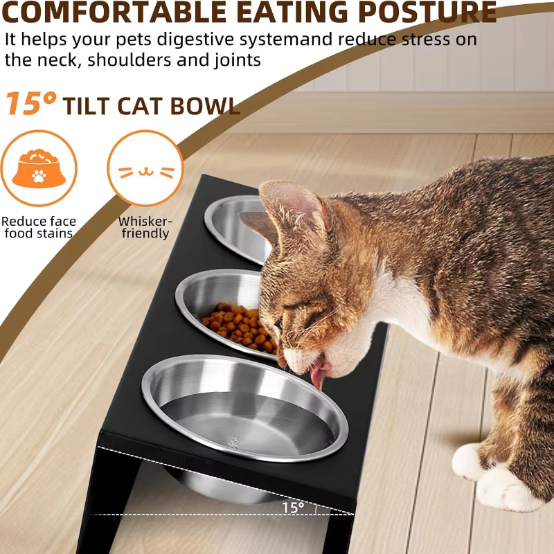 Platos Elevados para Gatos con Soporte Inclinado 15° Anti Vómitos - Platos de Aluminio Inoxidable para Comida y Agua — imagen 3