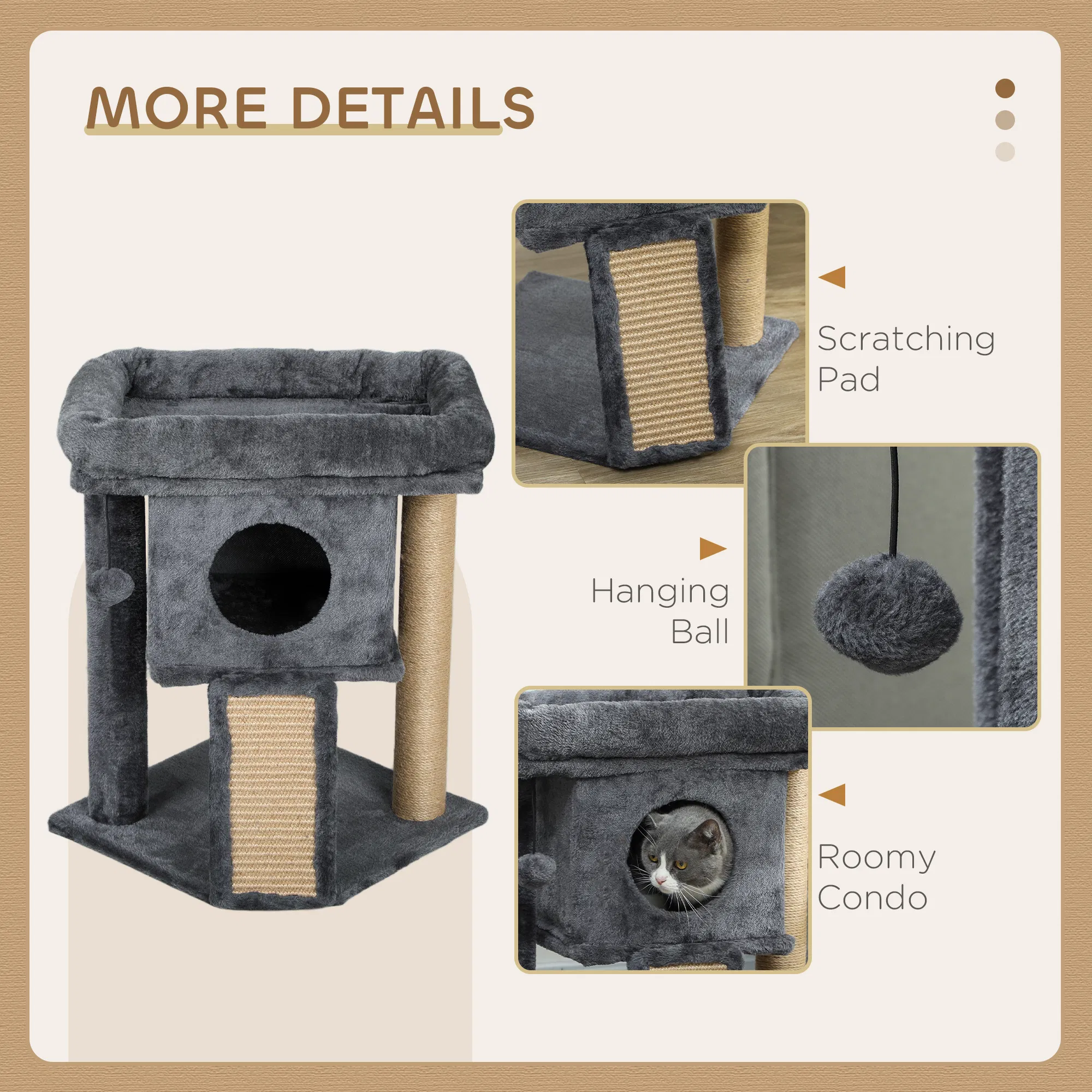 Cat Tree, Small Cat Tower with Perch, Scratching Post, Cat Condo, Toy Ball for Kitty, Indoor Use, Dark Grey — image 4