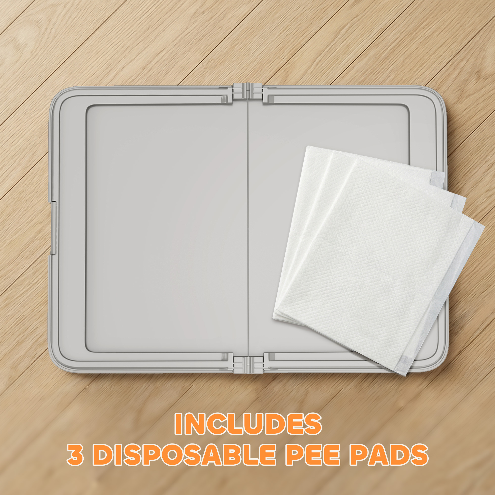 Porta Pañales Plegable para Perros con 3 Rodajas Desechables, 33.9" x 24.4", Gris — imagen 4
