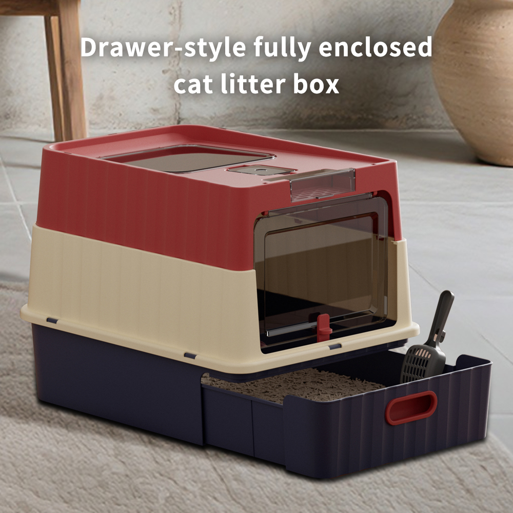 Caja de Arena para Gatos con Acceso Doble y Cierre Total, Diseño Anti-Rastro en Entrada Superior, Espacio Ampliado para Orinar con Cuchara de Limpieza — imagen 11