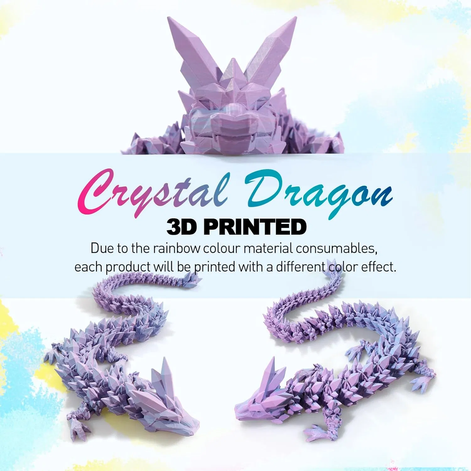 30" Large 3D Printed Dragon, Flexible Articulated Crystal Dragon Fidget Toy, Cool Big Dragon Toy, Huge 3D Printed Dragon Gift for Girls Boys Kids Christmas & Birthday — image 3