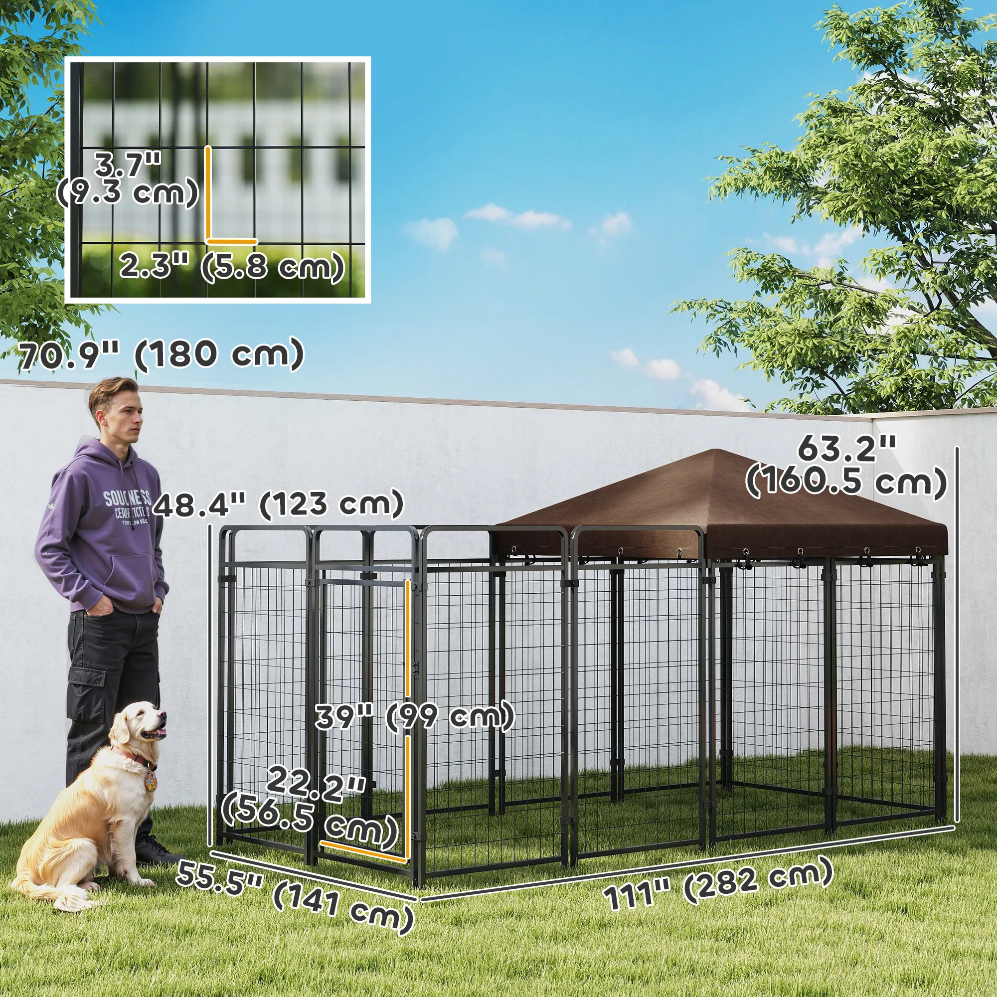 Dog Kennel Outdoor with Waterproof Canopy, Dog Run with Galvanized Chain Link for Large and Medium Dogs, Black — image 6