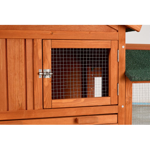 Caja de Jaula para Conejos Grande, 2 Niveles Exterior con Techo Impermeable Asfalto, Rampita Retirable y Caja de Madera para Conejos, Pollos y Pinos (Marrón y Verde) — imagen 6