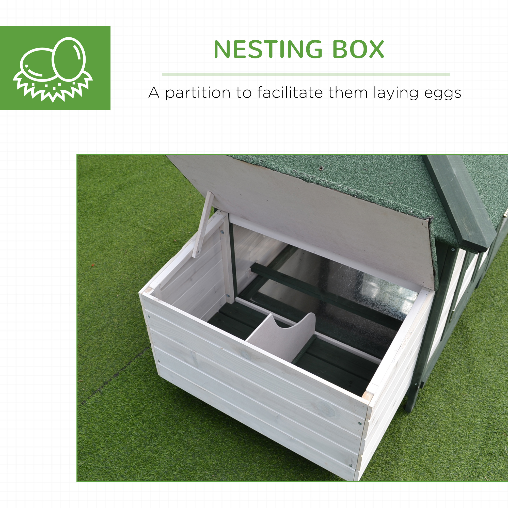 Casa de Gallinas de Madera de 77" con Techo Impermeable, Box de Incubación y Corral Acristalizado para Jardín Exterior — imagen 8