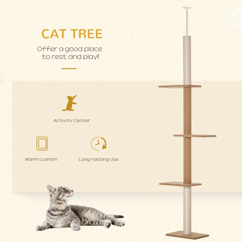 Árbol de Gatos de Techo a Suelo con Postes de Escalada de Sisal Cubiertos - Centro de Actividad para Gatos y Kitten — imagen 11