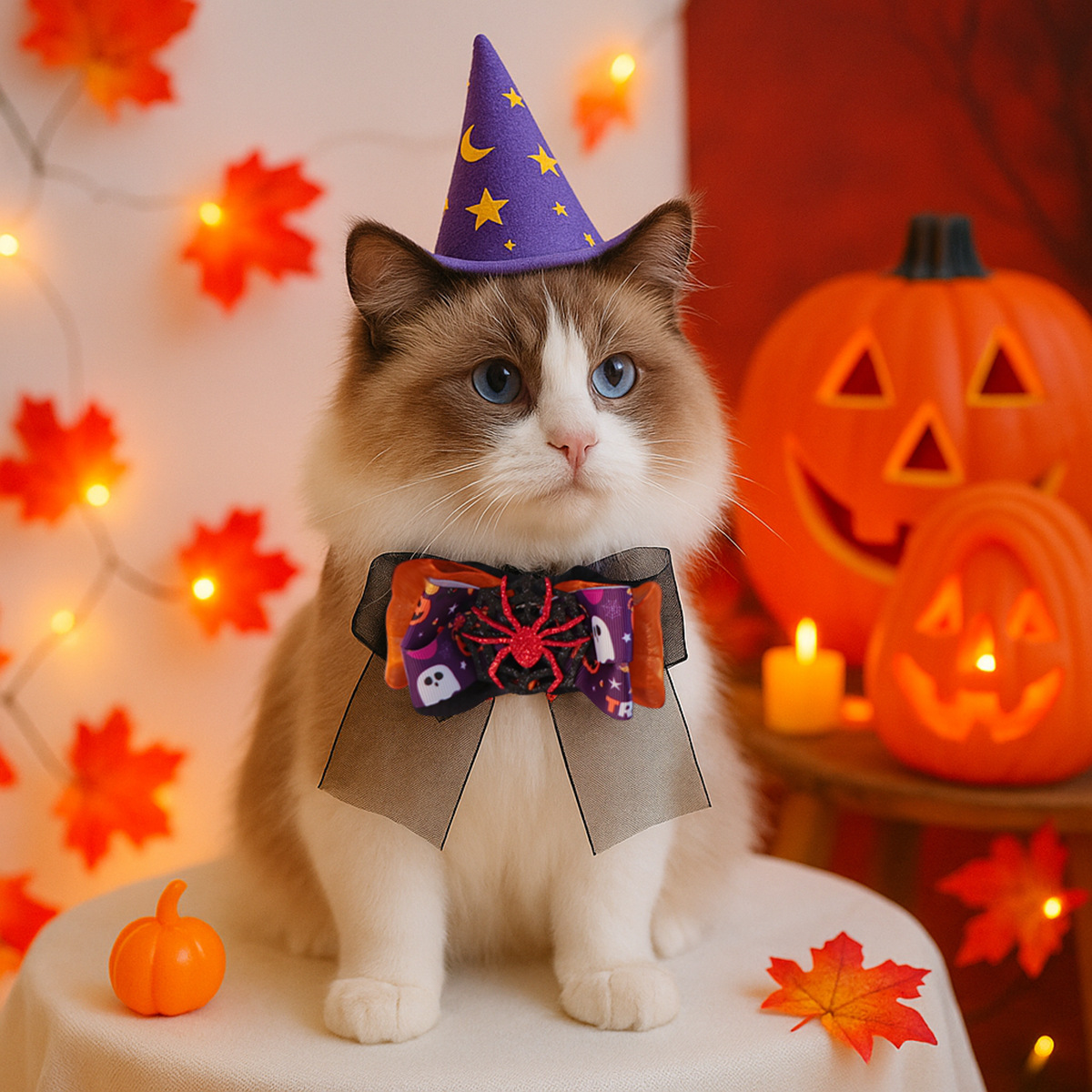 Collar de Halloween para Perros y Gatos, Corbata con Araña de Cabeza de Calabaza, Vestimenta de Fiestas — imagen 1
