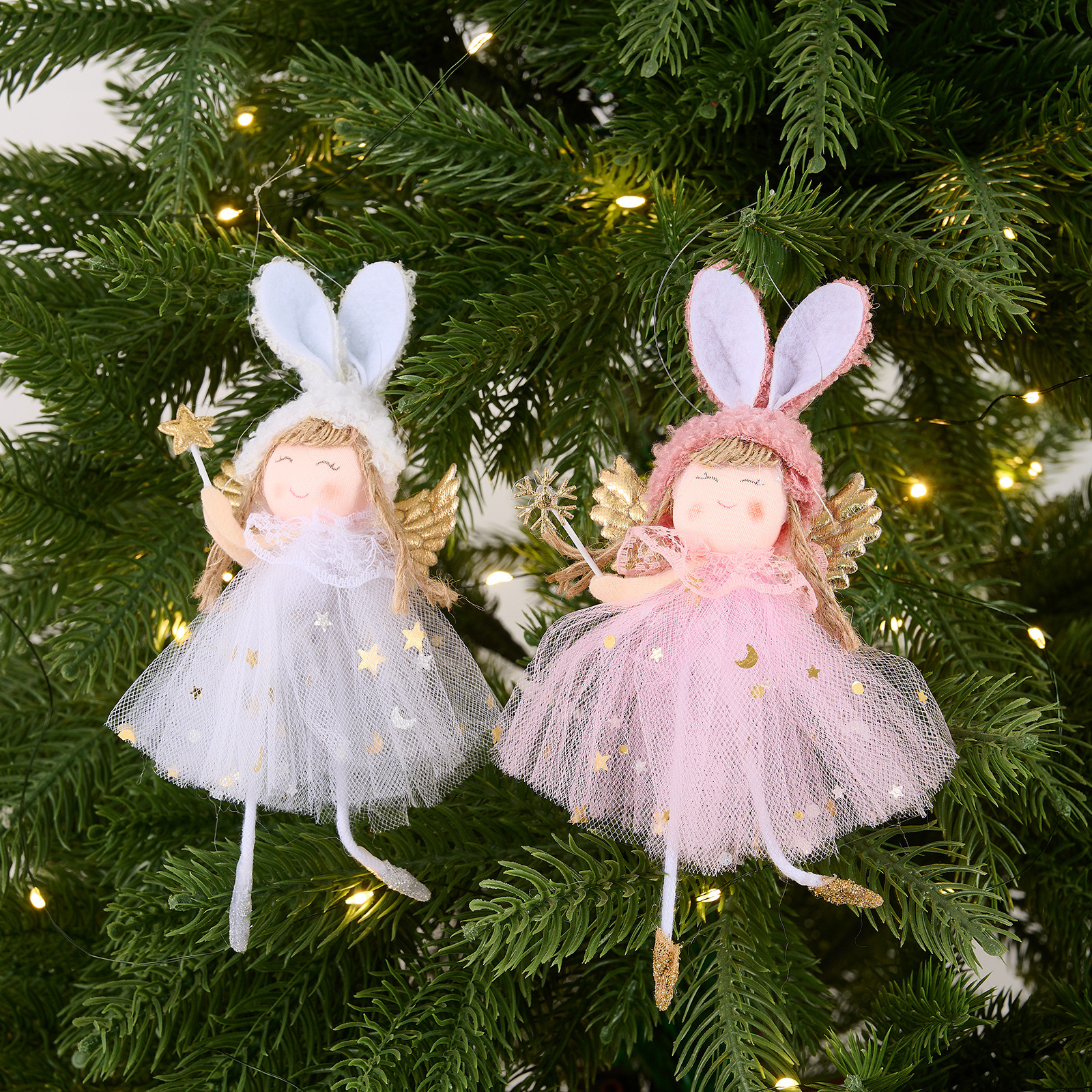 Christmas Decoration Rabbit Ears Angel Ornaments Tree Wings Girl Angel Hanging Decor — image 5