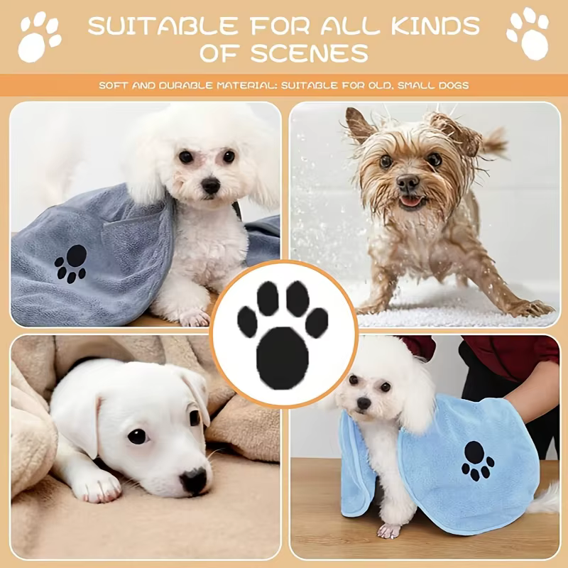 Pet Drying Towel for Dogs Cats, Super Absorbent Soft Bath Towel, Pet Grooming Supplies for Pet Bath Cleaning — image 3