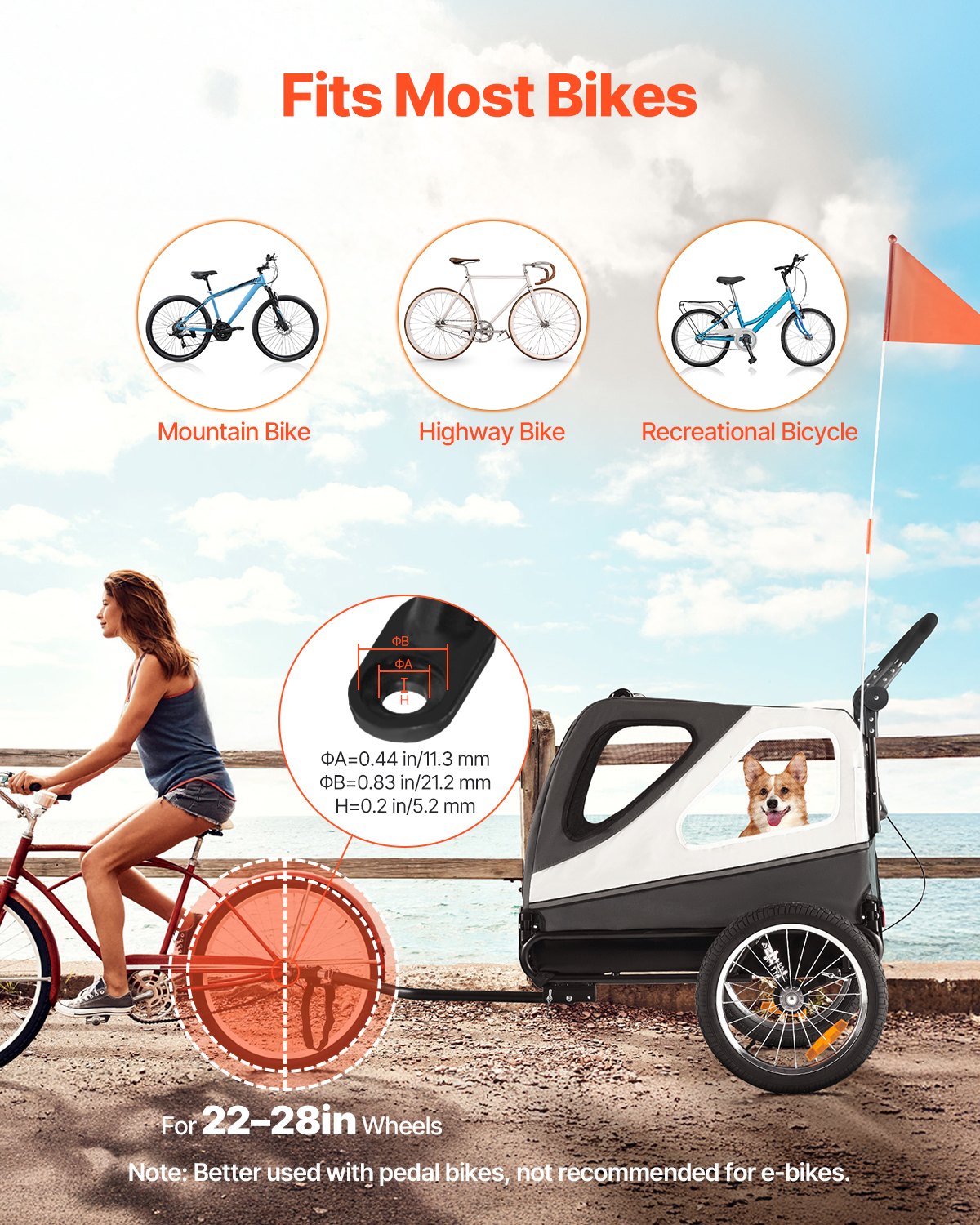 Dog Bike Trailer, Supports Up To 100 Lbs, 2-in-1 Pet Stroller Cart Bicycle Carrier For Small & Large Dogs, Easy Folding Frame With Quick Release Wheel, Universal Bicycle Coupler, Internal Leash — imagen 5