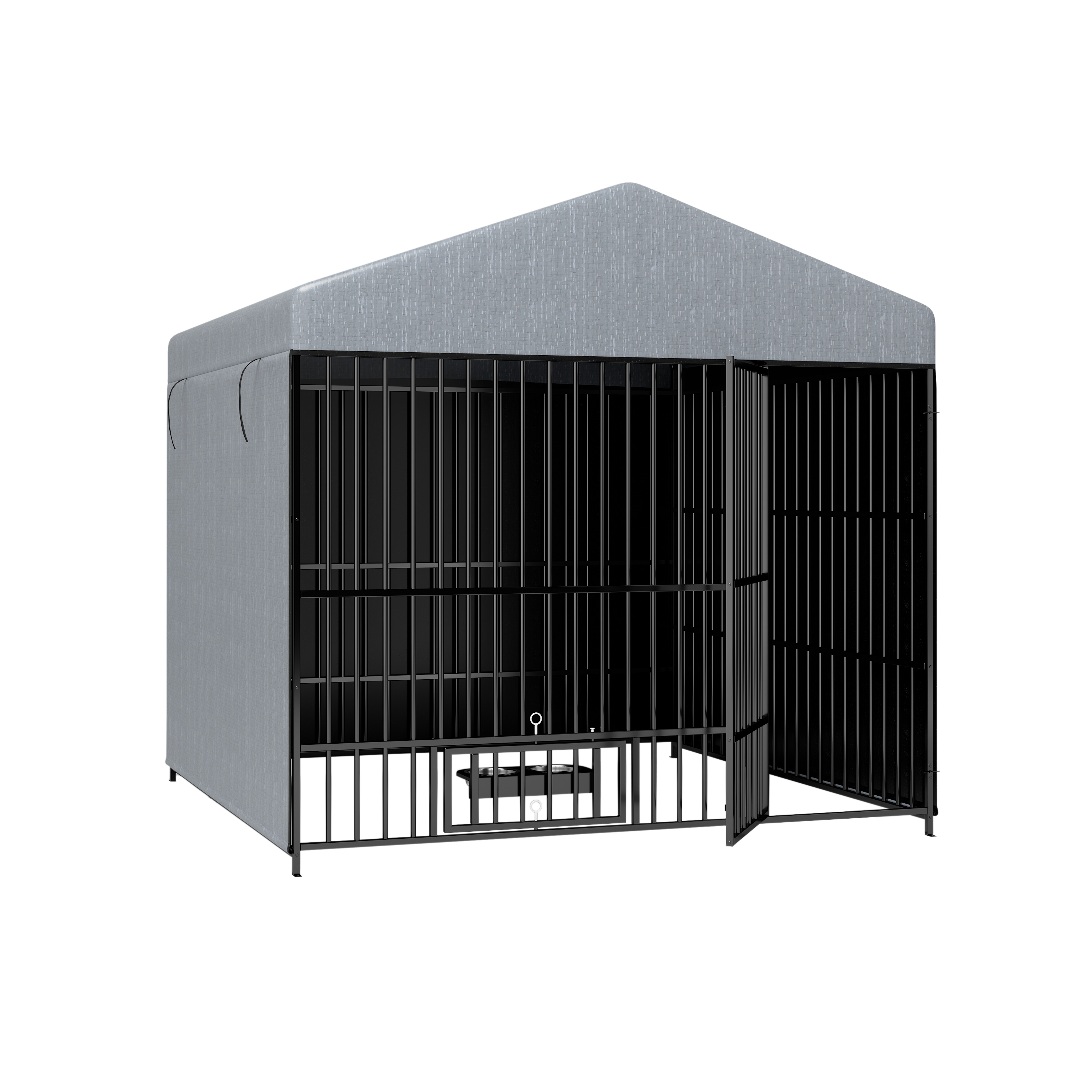 Large Dog Kennel Outdoor Pet Pens Dogs Run Enclosure Animal Hutch Metal Coop Fence With Roof Cover 6.6 L X 6.6 W X 6.4 H — imagen 3