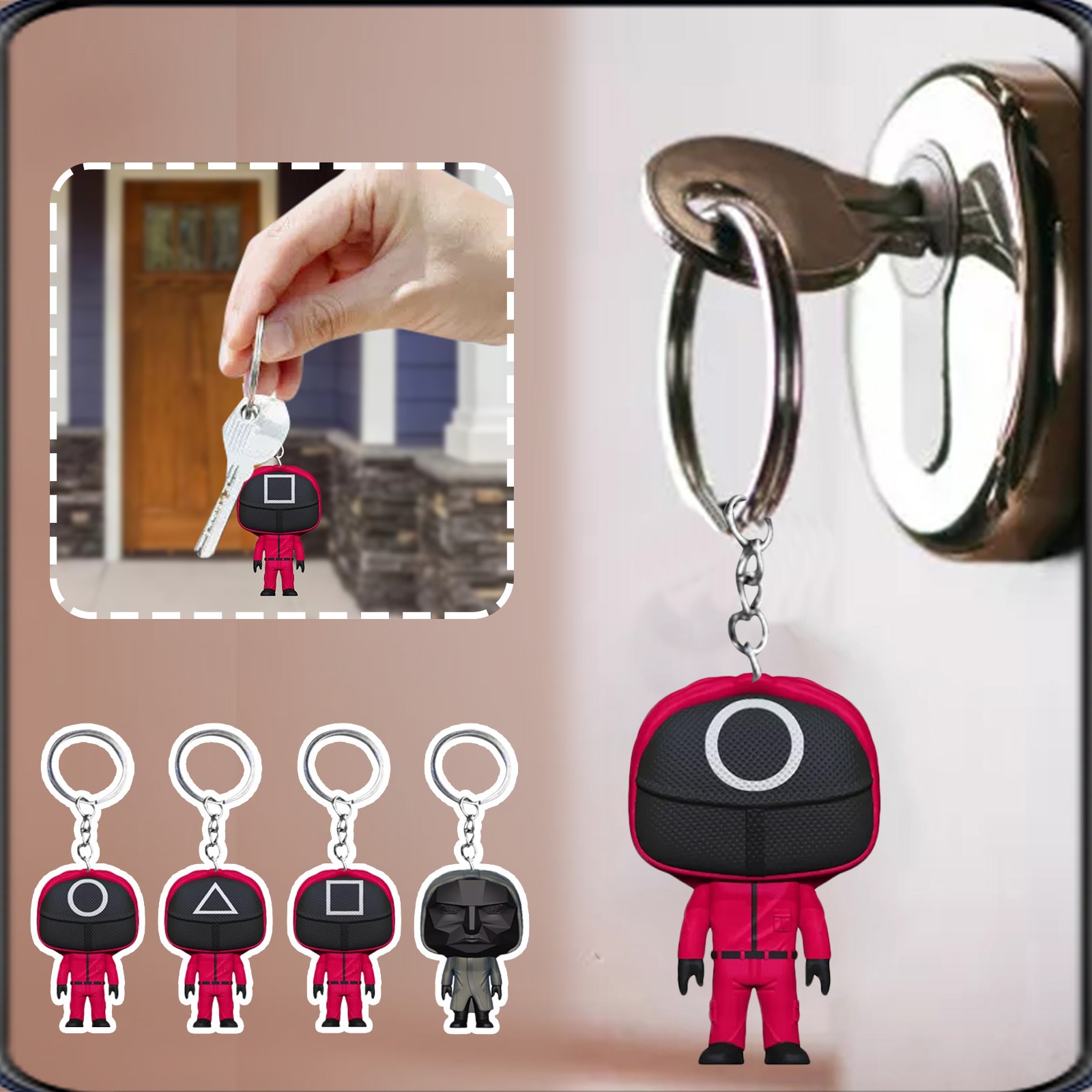 Squid Game Keychain Soldier Spopular Triangle Series Creative 3d Mini Doll Figurine Key Ring Car Backpack Pendant Gift Ornament — image 1
