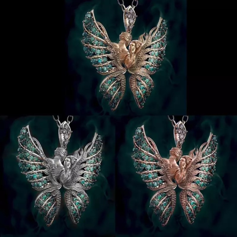 Angel Wings With Diamond Butterfly Necklace Lovers Pendant — image 1